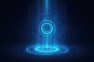 Glowing Blue Circular Digital Interface Projection technology futuristic