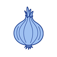 Blue onion illustration in minimalistic style, transparent background.    