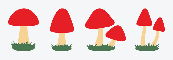 Silhouette mushrooms collection. Cartoon vector mushrooms clipart, doodle icon set. Mushroom and toadstool collection. Vector illustration.