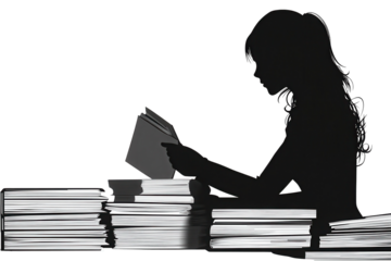 Woman organizing folders on tablevector illustration isoleted on white background in silhouette .