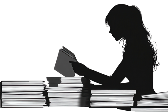 Woman organizing folders on tablevector illustration isoleted on white background in silhouette .