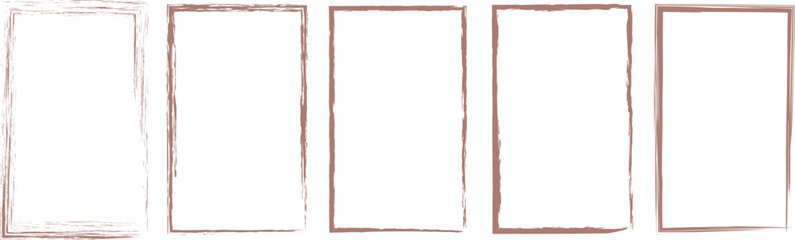 Set of grunge-style rectangular photo frames with vintage hand-drawn edges. Ideal for retro collages, scrapbooks, or creative digital designs. Textured brown outlines add a rustic artistic feel.