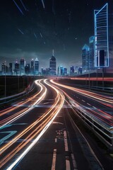 transformation roadmap for banking Night cityscape with flowing light trails.