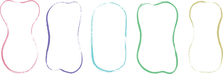 Colorful abstract hand-drawn wavy frame set with soft gradient strokes. Decorative irregular border shapes for creative design, labels, cards, or modern UI layout elements.