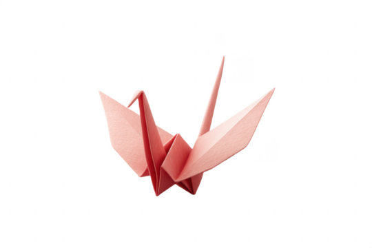 A pink origami crane crafted from paper, showcasing precise folds and sharp edges. - Powered by Adobe