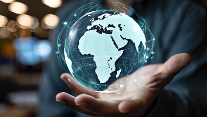 Person holding a glowing digital globe with connections across the world