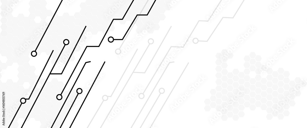 Poster abstract black background with hexagonal pattern and circuit lines