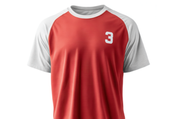 A red and white short-sleeve sports jersey with the number 3 printed on the chest.