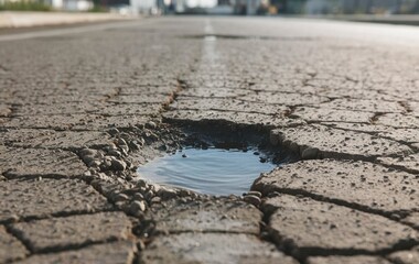 A close up of a pothole in the middle of the road