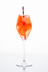Aperol Spritz Cocktail in glass with orange slices. Summer soft alcohol aperitif