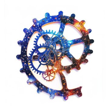 Abstract clockwork design with cosmic flair