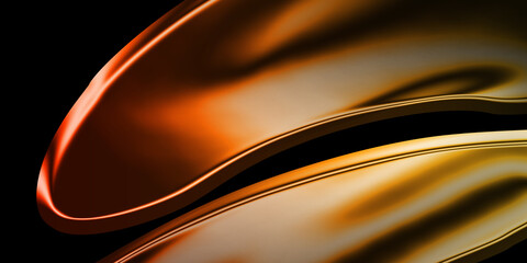 Abstract glossy liquid wave in warm orange and gold tones with a luxurious metallic aesthetic, ideal for cosmetic branding, digital product displays, and stylish modern design compositions