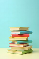 Vertical Stack of Colorful Modern Hardcover Books on a Bright Background