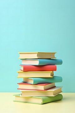 Vertical Stack of Colorful Modern Hardcover Books on a Bright Background
