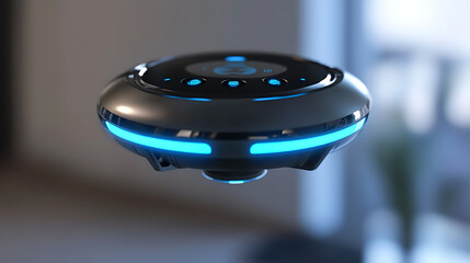 Advanced AI assistant device hovering mid-air with motion-activated controls 