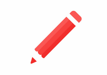 Red Pencil Illustration with Sharp Tip White Eraser and Simple Design.
