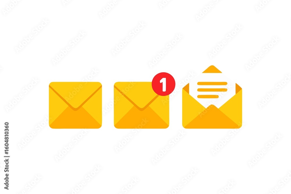 Poster visual depiction of email notifications representing different stages of inbox management with three