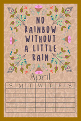 Vertical Perpetual Calendar Template with Exclusive Illustration - 11x16.5 inches Undated Monthly Layout