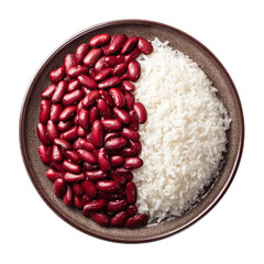 Kidney beans served with rice on neat plate, isolated on transparent background.