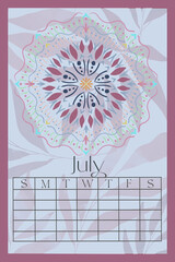 Vertical Perpetual Calendar Template with Exclusive Illustration - 11x16.5 inches Undated Monthly Layout