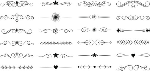 Set of decorative divider elements ,Cute Hand drawn flower ornament text dividers.