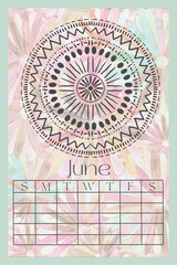 Vertical Perpetual Calendar Template with Exclusive Illustration - 11x16.5 inches Undated Monthly Layout