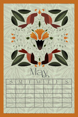 Vertical Perpetual Calendar Template with Exclusive Illustration - 11x16.5 inches Undated Monthly Layout