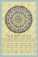 Vertical Perpetual Calendar Template with Exclusive Illustration - 11x16.5 inches Undated Monthly Layout