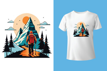 Hiking T-shirt design Vector Graphics. adventure mountain outdoor hiking custom t shirt design, outdoor adventure, Mountain illustration, Vector graphic, Outdoor Adventure Inspiring Motivation Quote.