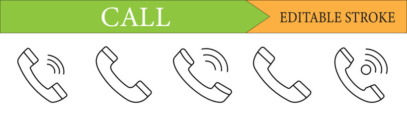 Phone Call and Ringing Handset Line Icons Set