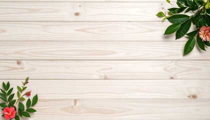 Light wood planks with floral accents