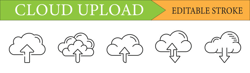 Cloud Upload, Download, and Sync Line Icons Set