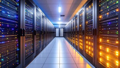 Fototapeta premium Server room interior, modern, illuminated