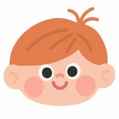Cute face of a cheerful boy with orange-red hair and pale skin. Ideal for early learning, kid avatars, and character design projects.