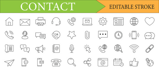 Contact Us & Communication Line Icons Set