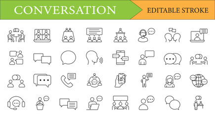 Conversation and Communication Line Icons Set