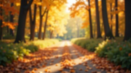 Golden Autumn Path A Dreamy, Sunlit Lane Through a Forest of Vibrant Fall Foliage