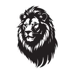 Fototapeta premium Black and White Lion Head Silhouette Majestic Wildlife Animal Portrait Graphic Design