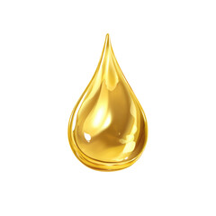 Golden liquid drop with realistic reflections isolated on transparent background