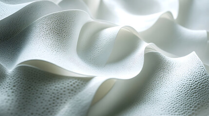 Soft white fabric with subtle embossed patterns creates delicate texture and flowing waves, evoking calm and elegance in design
