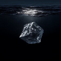 Fototapeta premium Floating Ice Cube Above Dark Water Surface High Detail Minimal Scene