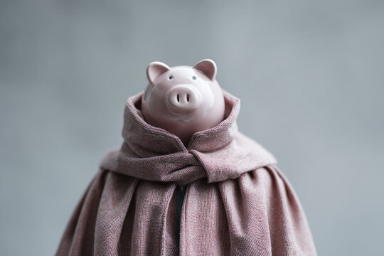 A piggy bank in a graduate's gown, a concept of the high cost of higher education