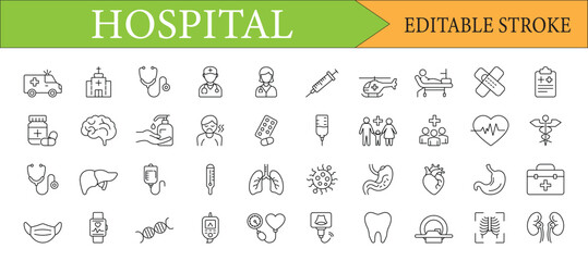 Hospital & Medical Editable Stroke Line Icon Set