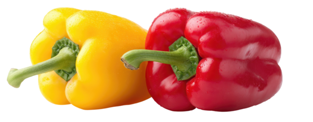 Two bell peppers, one yellow and one red, in close proximity