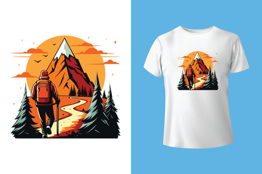Hiking mountain caligraphy typography design template for t shirts . Hiking calligraphy artworks hand-drawn . Hiking typography t shirt design . Mountain typography t-shirt design . Mountain design