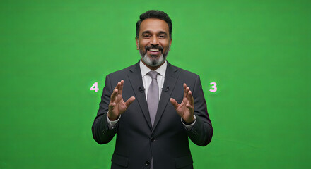 Businessman presenting on green screen