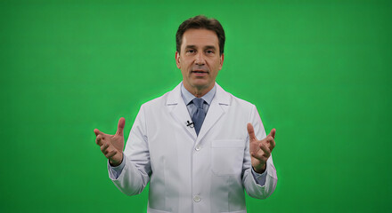 Man in lab coat speaks to camera