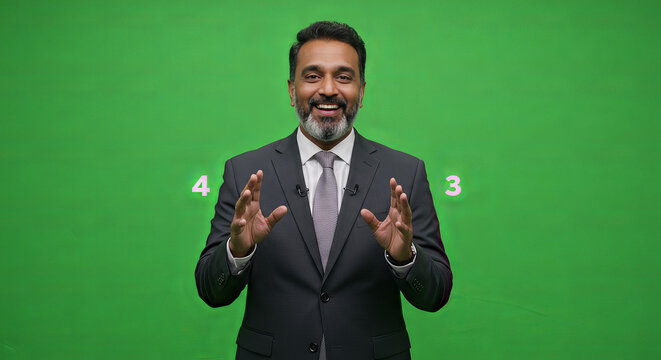 Businessman presenting on green screen