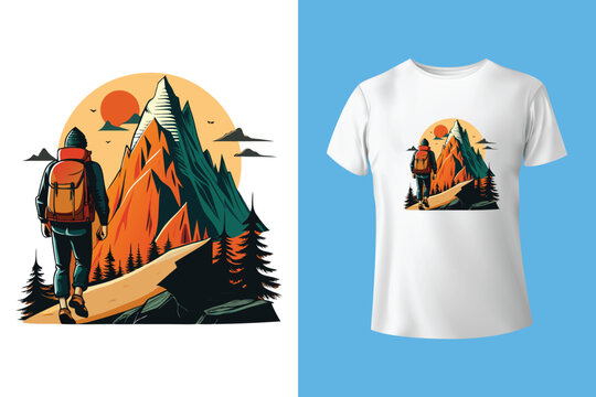 Hiking mountain caligraphy typography design template for t shirts . Hiking calligraphy artworks hand-drawn . Hiking typography t shirt design . Mountain typography t-shirt design . Mountain design