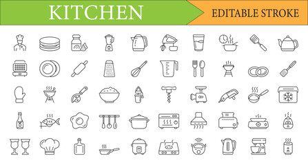 Kitchen and Cooking Line Icons Set